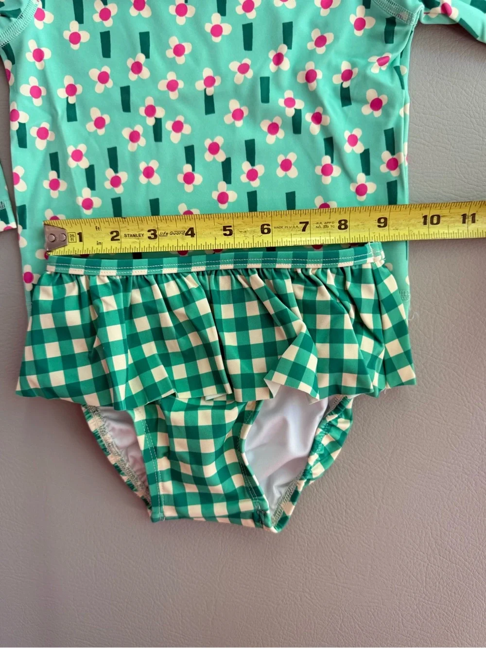 Hanna Andersson Rashguard & Skirted Bikini Bottoms Set Flowers on Green 2T - New
